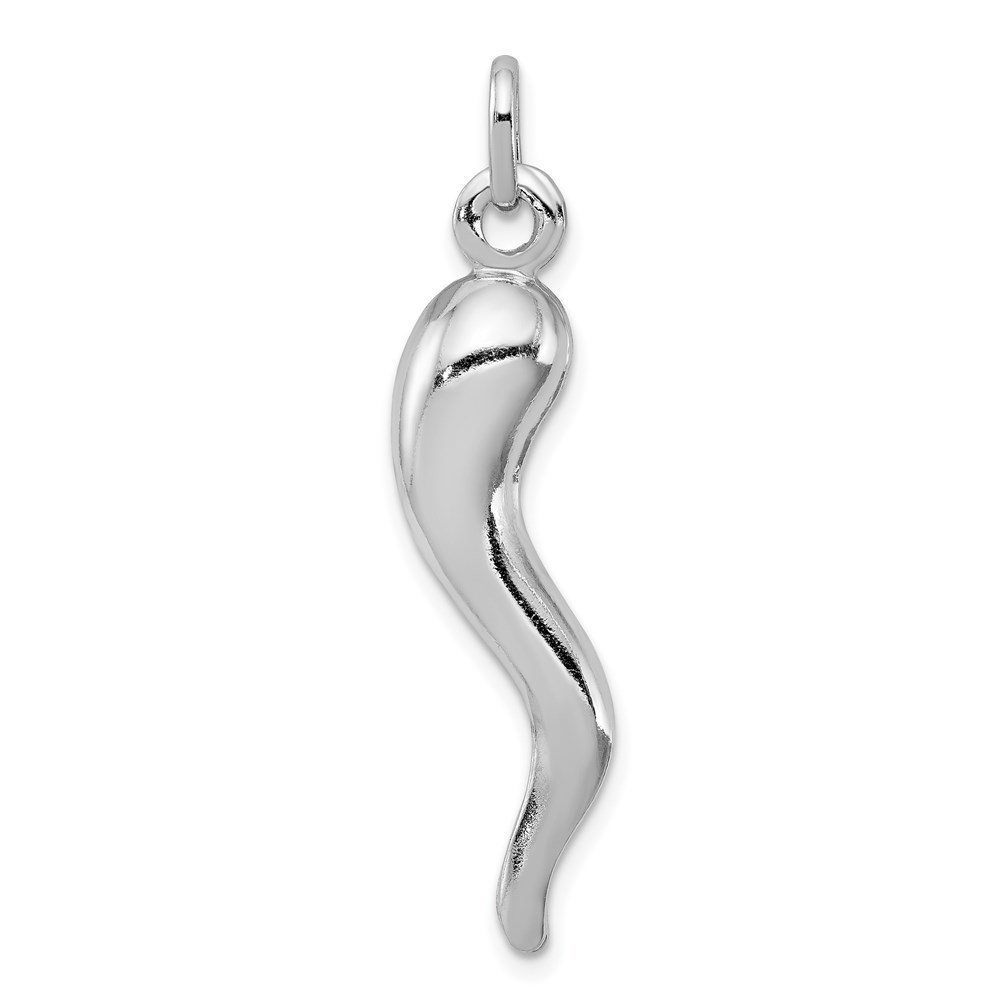 925 Sterling Silver RH Italian Horn Cornicello Necklace Charm Pendant 38 x 8 mm